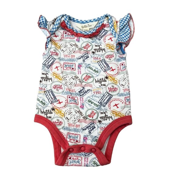 Matilda Jane No Baggage Travel Theme Print Bodysuit 0-3 Months - Picture 2 of 5